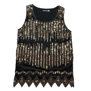 Pretty Guide Women Sequin‎ Sleeveless Top Medium Black Party Cocktail Blouse